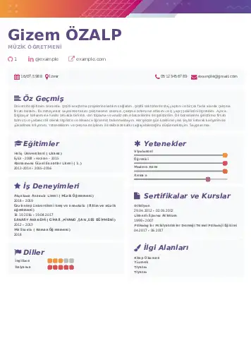 Müzik Öğretmeni Cv Örnekleri cv indir